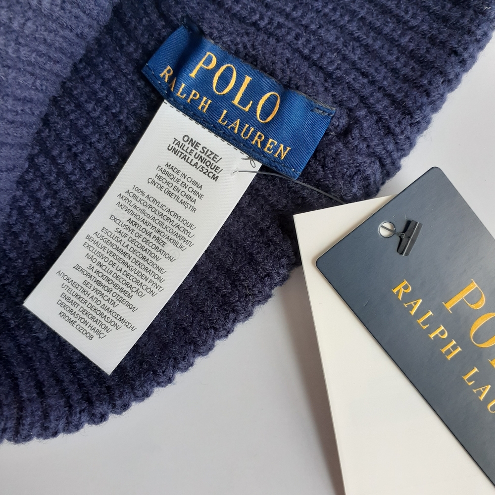 Polo Ralph Lauren Men's Tiger Patch Navy Blue Knit Beanie Toque Hat NWT - Picture 6 of 10
